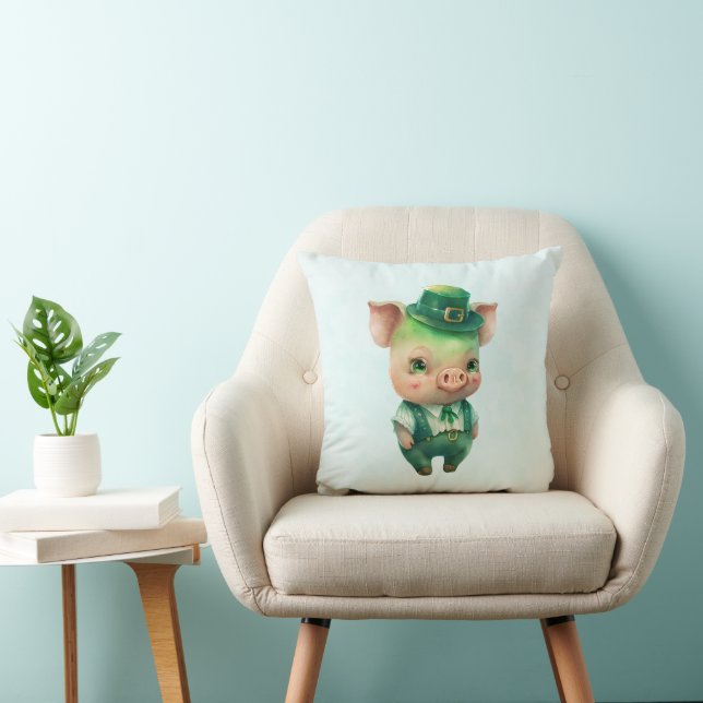Cute Green Fairytale Pig in Fancy Attire Throw Pillow (Chair)