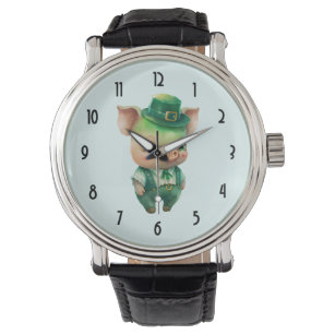 Cute Green Fairytale Pig in Fancy Attire Watch