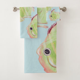 Cute Green Fish Blue Serviette