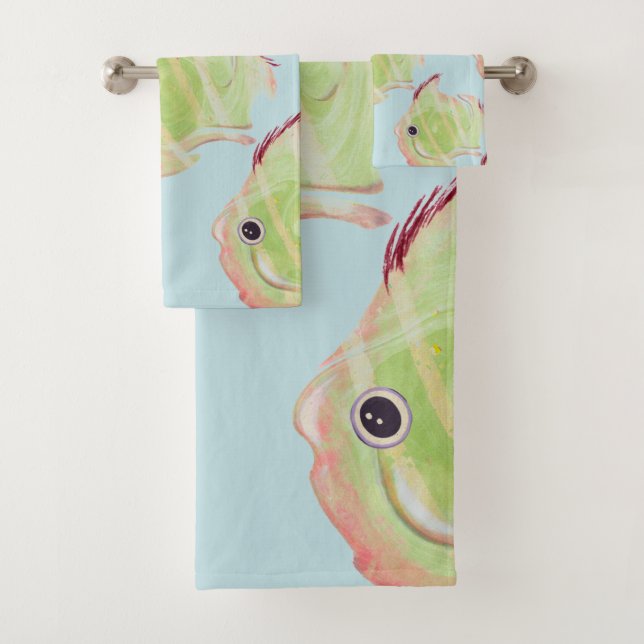 Cute Green Fish Blue Serviette (En situation)