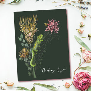 Cute Green Floral Chameleon Art Thinking of You Postcard