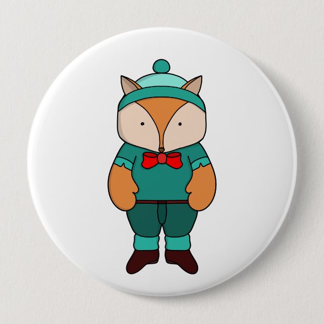Cute green fox 4 inch round button (Front)