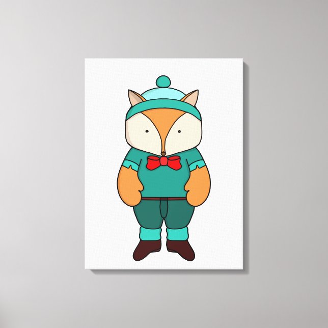 Cute green fox canvas print (Front)