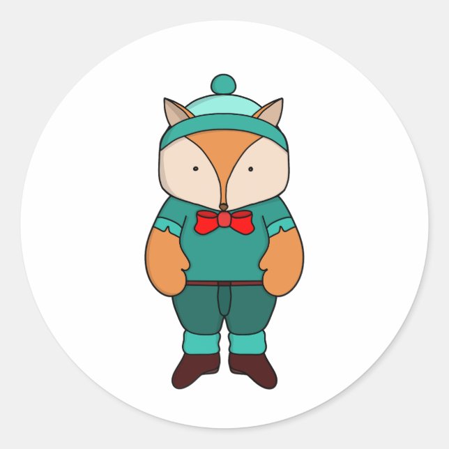 Cute green fox classic round sticker (Front)