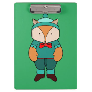 Cute green fox clipboard