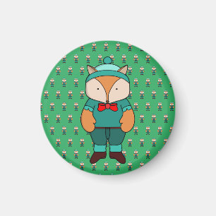 Cute green fox magnet