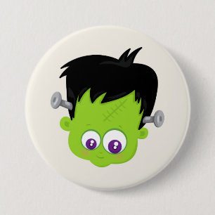 Cute Green Frankenstein Monster face Halloween 3 Inch Round Button