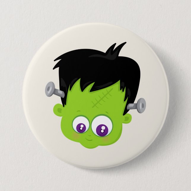 Cute Green Frankenstein Monster face Halloween 3 Inch Round Button (Front)
