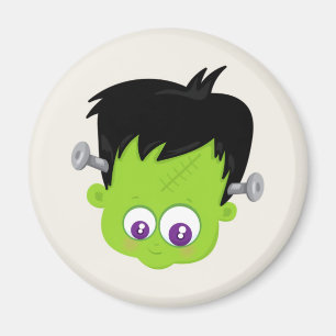 Cute Green Frankenstein Monster face Halloween Magnet