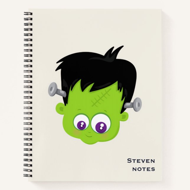 Cute Green Frankenstein Monster face Halloween Notebook (Front)