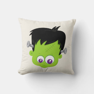Cute Green Frankenstein Monster face Halloween Throw Pillow