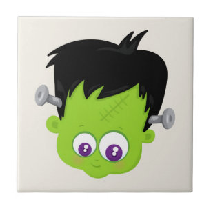 Cute Green Frankenstein Monster face Halloween Tile