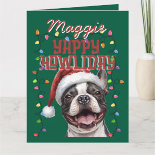 Cute Green French Bulldog Christmas Lights  Card