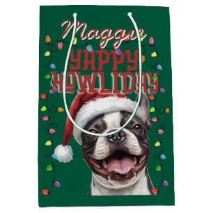 Cute Green French Bulldog Christmas Lights  Medium Gift Bag