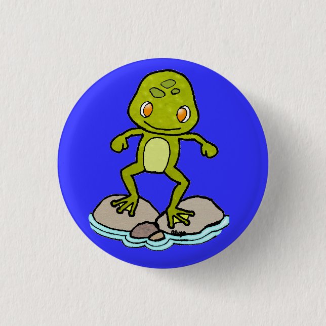 Cute green frog 1 inch round button (Front)
