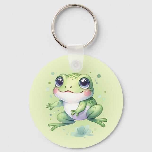 Cute Green Frog Cartoon Keychain (Front)