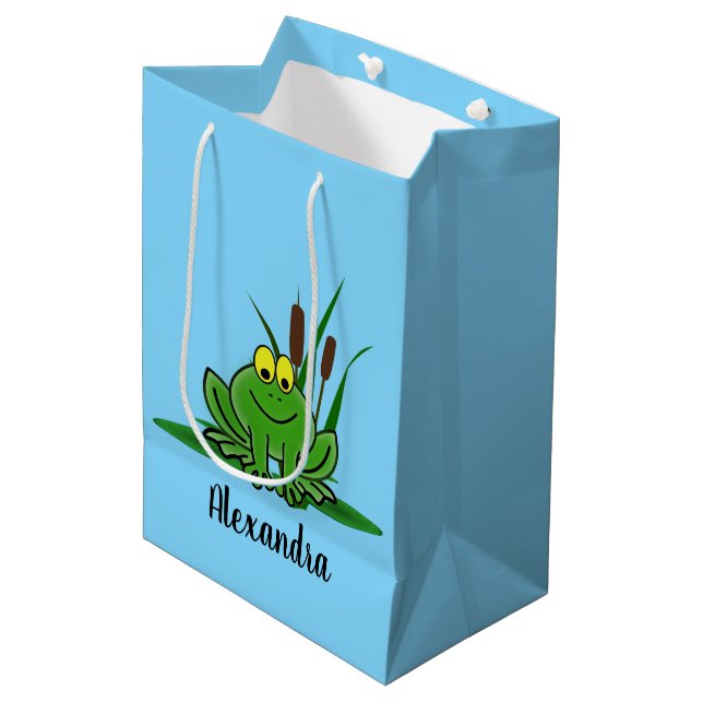 Cute Green Frog Design Medium Gift Bag (Front Angled)