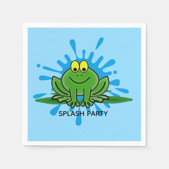 Cute Green Frog Design Paper Napkins (Front)
