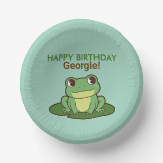 Cute Green Frog Happy Birthday Party Plate 