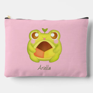 Cute Green Frog Holding Mexican Polvoron Cookie Accessory Pouch