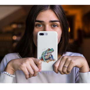 cute green frog looking up in watercolor iPhone 11 case