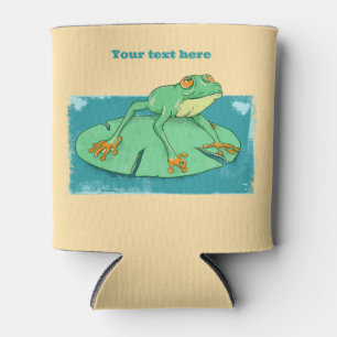 Cute green frog on a lily pad can cooler