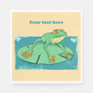 Cute green frog on a lily pad napkin