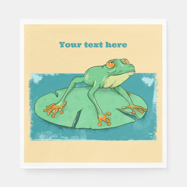 Cute green frog on a lily pad napkin (Front)