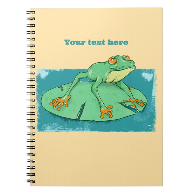 Cute green frog on a lily pad notebook (Front)