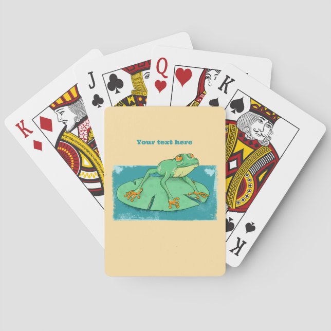 Cute green frog on a lily pad playing cards (Back)