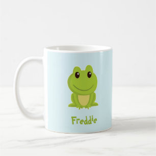 Cute green frog on blue  coffee mug
