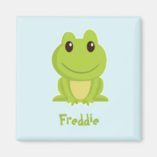 Cute green frog on blue  magnet