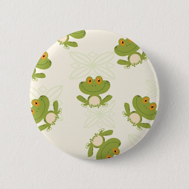 Cute Green Frog Pattern 2 Inch Round Button (Front)