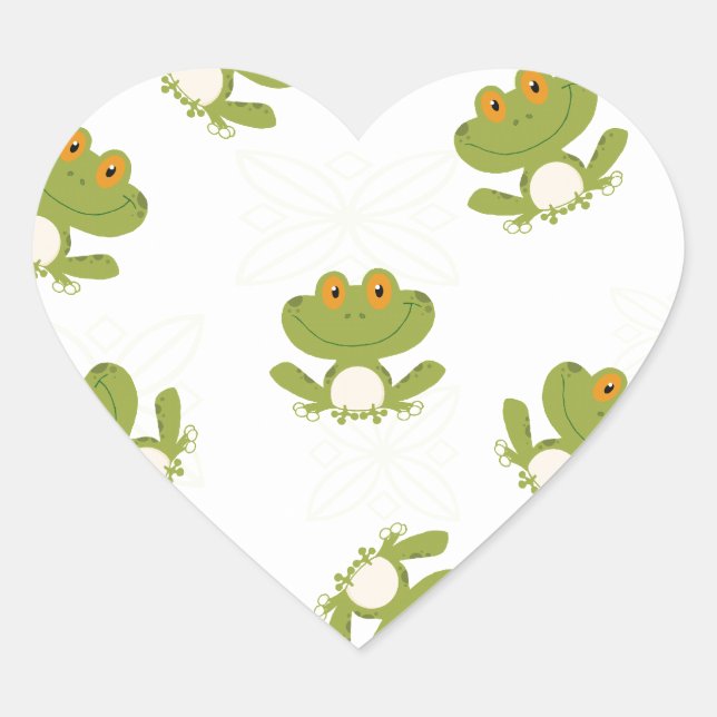 Cute Green Frog Pattern Heart Sticker (Front)