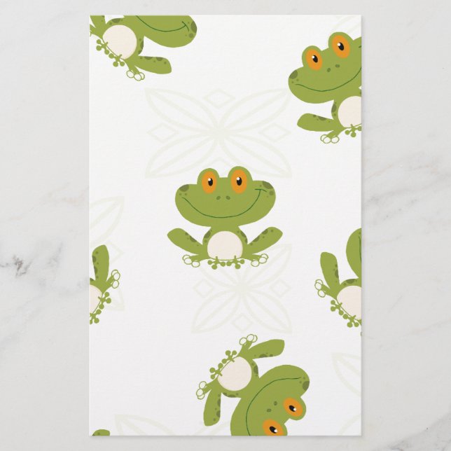 Cute Green Frog Pattern Stationery (Front)