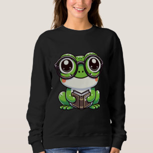 Cute Green Frog Reading Book Amine Read Lover Men  Sweatshirt