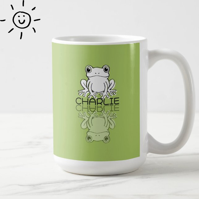 Cute Green Frog Reflection Doodle Custom Name  Coffee Mug (Creator Uploaded)