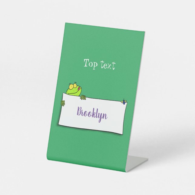 Cute green frog sign cartoon illustration (Front)
