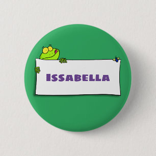 Cute green frog sign cartoon illustration 2 inch round button