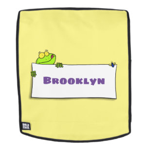 Cute green frog sign cartoon illustration backpack
