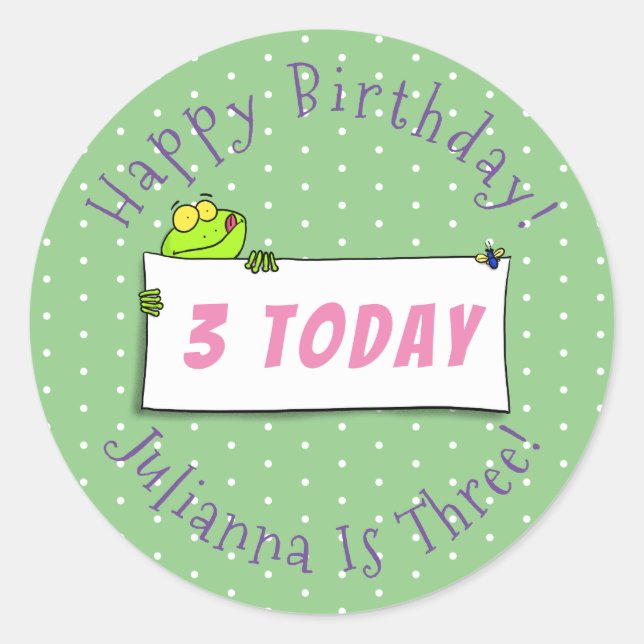 Cute green frog sign cartoon illustration classic round sticker (Front)
