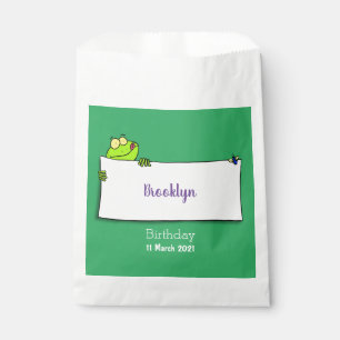 Cute green frog sign cartoon illustration favour bag