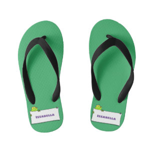 Cute green frog sign cartoon illustration kid's flip flops