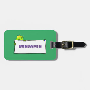 Cute green frog sign cartoon illustration luggage tag