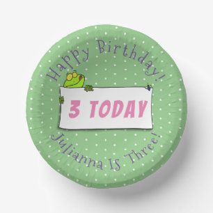 Cute green frog sign cartoon illustration paper plate