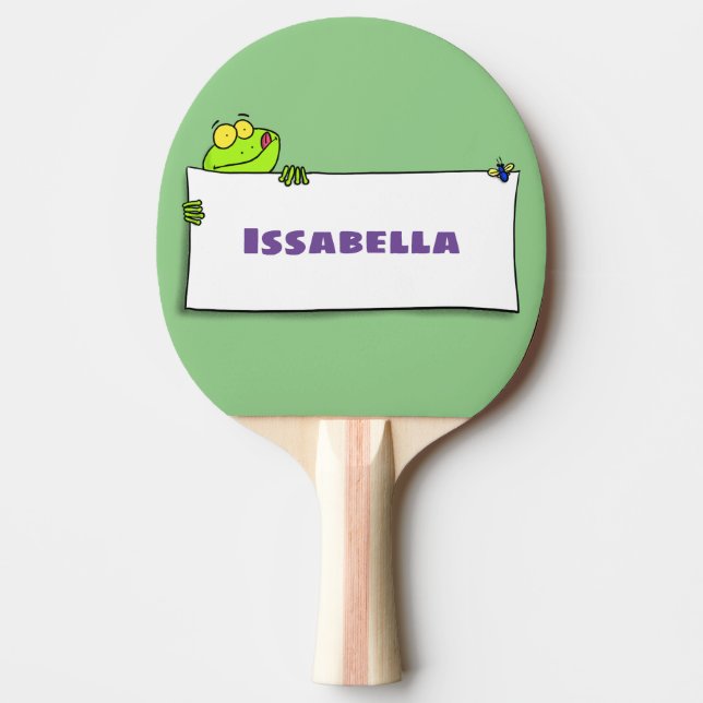 Cute green frog sign cartoon illustration ping pong paddle (Front)