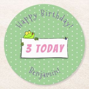 Cute green frog sign cartoon illustration round paper coaster
