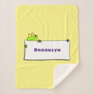 Cute green frog sign cartoon illustration sherpa blanket
