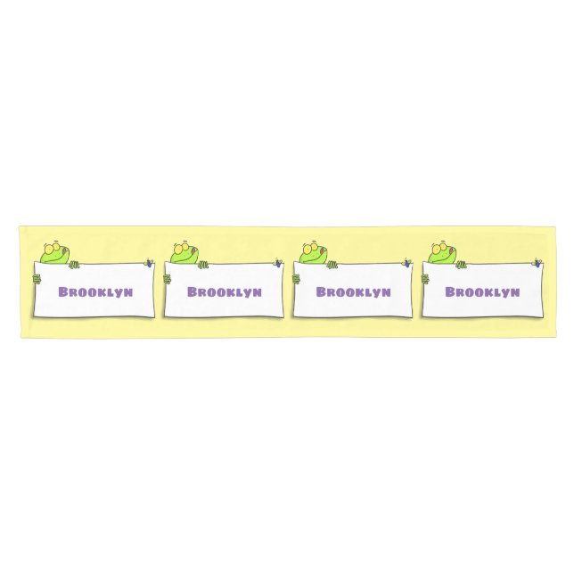Cute green frog sign cartoon illustration short table runner (Horizontal)