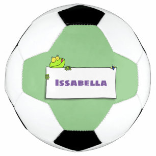 Cute green frog sign cartoon illustration soccer ball